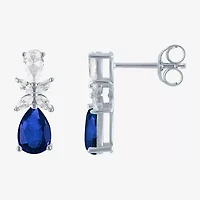 Womens Lab Created Blue Sapphire Sterling Silver Pear Drop Earrings