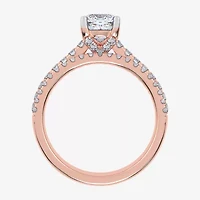 (H-I / Si2-I1) Womens 1 1/2 CT. T.W. Lab Grown White Diamond 10K Rose Gold Cushion Side Stone Bridal Set