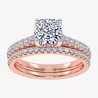 (H-I / Si2-I1) Womens 1 1/2 CT. T.W. Lab Grown White Diamond 10K Rose Gold Cushion Side Stone Bridal Set
