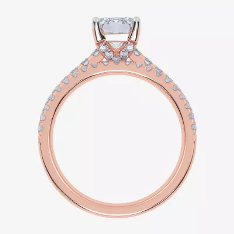 (H-I / Si2-I1) Womens 1 1/2 CT. T.W. Lab Grown White Diamond 10K Rose Gold Rectangular Side Stone Bridal Set