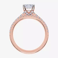 (H-I / Si2-I1) Womens 1 1/2 CT. T.W. Lab Grown White Diamond 10K Rose Gold Rectangular Side Stone Bridal Set