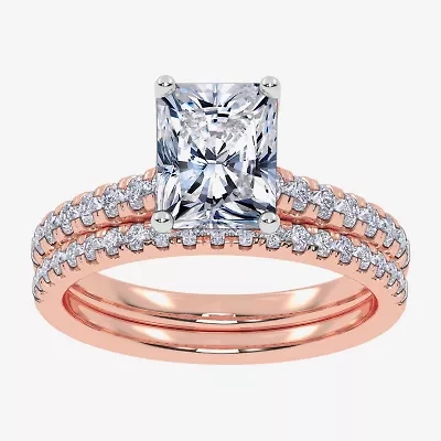 (H-I / Si2-I1) Womens 1 1/2 CT. T.W. Lab Grown White Diamond 10K Rose Gold Rectangular Side Stone Bridal Set