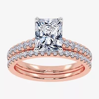 (H-I / Si2-I1) Womens 1 1/2 CT. T.W. Lab Grown White Diamond 10K Rose Gold Rectangular Side Stone Bridal Set