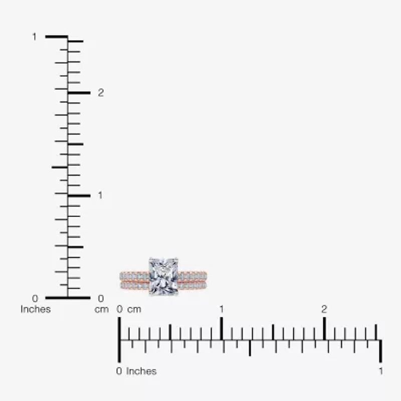 (H-I / Si2-I1) Womens 1 1/2 CT. T.W. Lab Grown White Diamond 10K Rose Gold Rectangular Side Stone Bridal Set