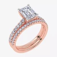 (H-I / Si2-I1) Womens 1 1/2 CT. T.W. Lab Grown White Diamond 10K Rose Gold Rectangular Side Stone Bridal Set