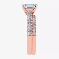 (H-I / Si2-I1) Womens 1 1/2 CT. T.W. Lab Grown White Diamond 10K Rose Gold Rectangular Side Stone Bridal Set