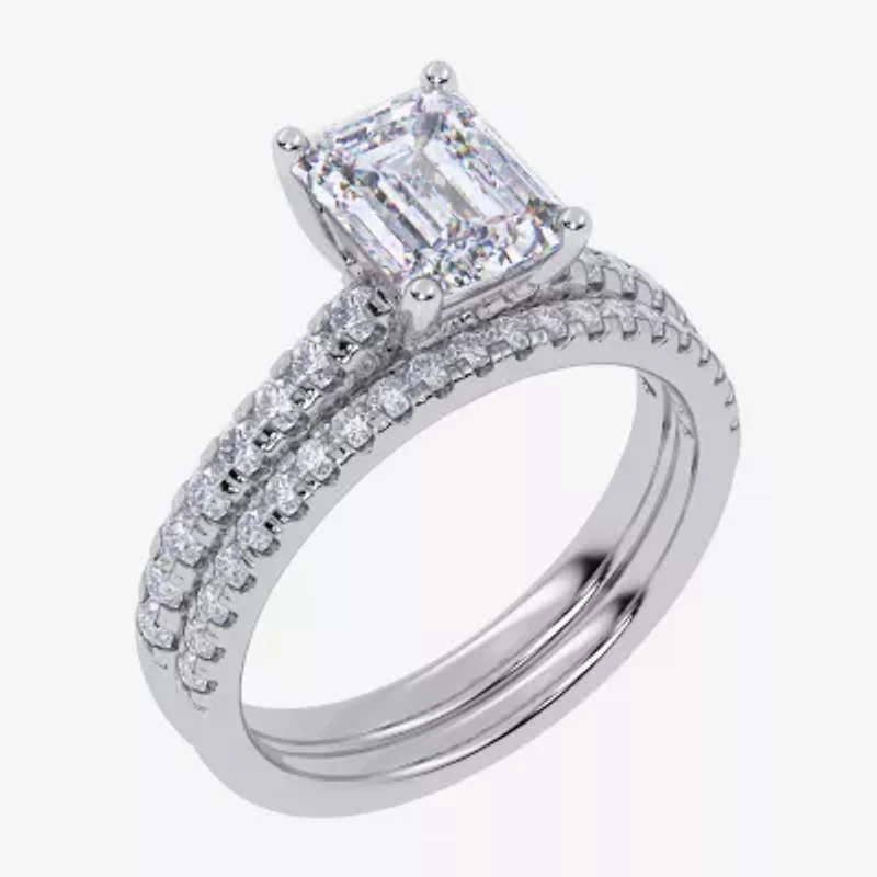 H-I / Si2-I1) Womens 1 1/2 CT. T.W. Lab Grown White Diamond 10K Gold Rectangular Side Stone Bridal Set