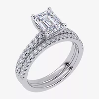 H-I / Si2-I1) Womens 1 1/2 CT. T.W. Lab Grown White Diamond 10K Gold Rectangular Side Stone Bridal Set