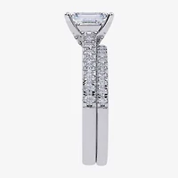 H-I / Si2-I1) Womens 1 1/2 CT. T.W. Lab Grown White Diamond 10K Gold Rectangular Side Stone Bridal Set