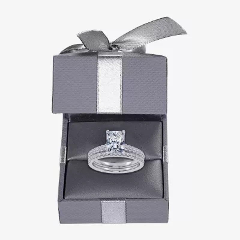 H-I / Si2-I1) Womens 1 1/2 CT. T.W. Lab Grown White Diamond 10K Gold Rectangular Side Stone Bridal Set