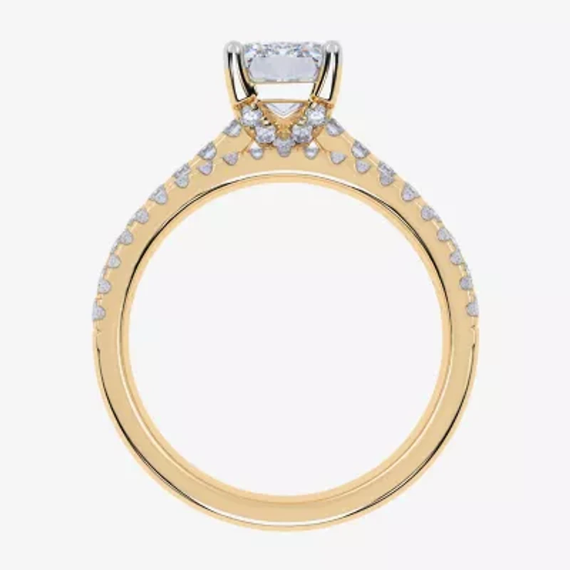 (H-I / Si2-I1) Womens 1 1/2 CT. T.W. Lab Grown White Diamond 10K Gold Rectangular Side Stone Bridal Set