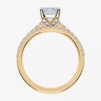 (H-I / Si2-I1) Womens 1 1/2 CT. T.W. Lab Grown White Diamond 10K Gold Rectangular Side Stone Bridal Set