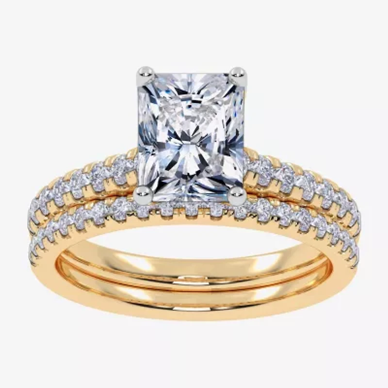 (H-I / Si2-I1) Womens 1 1/2 CT. T.W. Lab Grown White Diamond 10K Gold Rectangular Side Stone Bridal Set