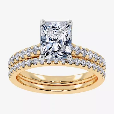 (H-I / Si2-I1) Womens 1 1/2 CT. T.W. Lab Grown White Diamond 10K Gold Rectangular Side Stone Bridal Set