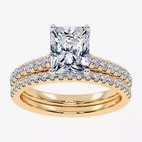 (H-I / Si2-I1) Womens 1 1/2 CT. T.W. Lab Grown White Diamond 10K Gold Rectangular Side Stone Bridal Set