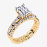 (H-I / Si2-I1) Womens 1 1/2 CT. T.W. Lab Grown White Diamond 10K Gold Rectangular Side Stone Bridal Set
