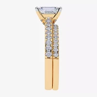 (H-I / Si2-I1) Womens 1 1/2 CT. T.W. Lab Grown White Diamond 10K Gold Rectangular Side Stone Bridal Set