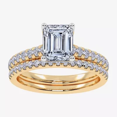 (H-I / Si2-I1) Womens 1 1/2 CT. T.W. Lab Grown White Diamond 10K Gold Side Stone Bridal Set