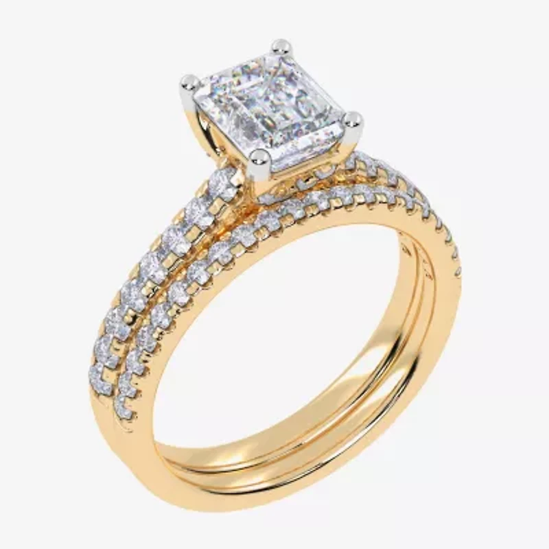 (H-I / Si2-I1) Womens 1 1/2 CT. T.W. Lab Grown White Diamond 10K Gold Side Stone Bridal Set