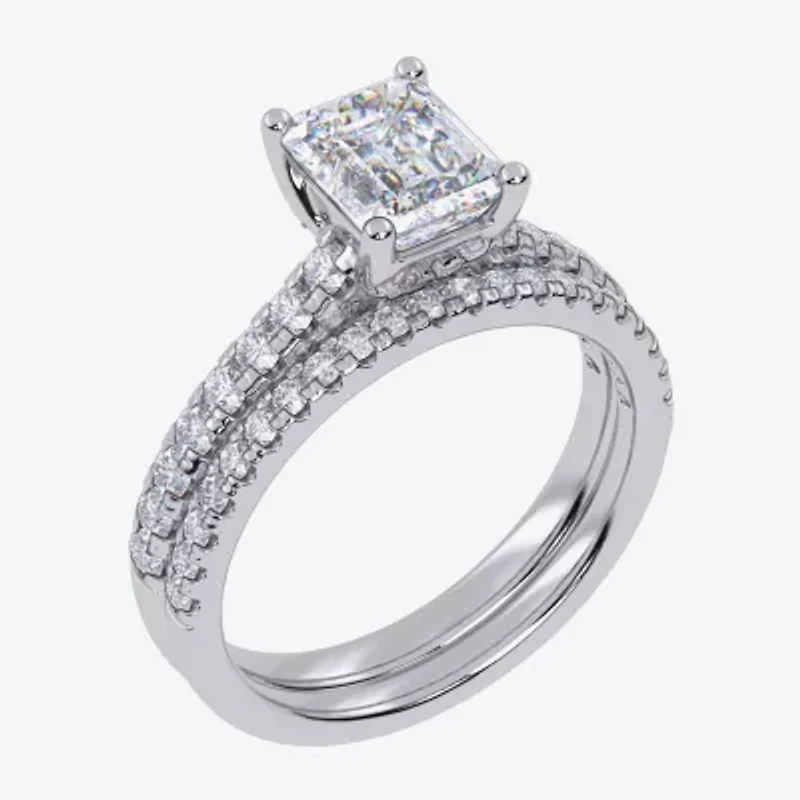 H-I / Si2-I1) Womens 1 1/2 CT. T.W. Lab Grown White Diamond 10K Gold Side Stone Bridal Set