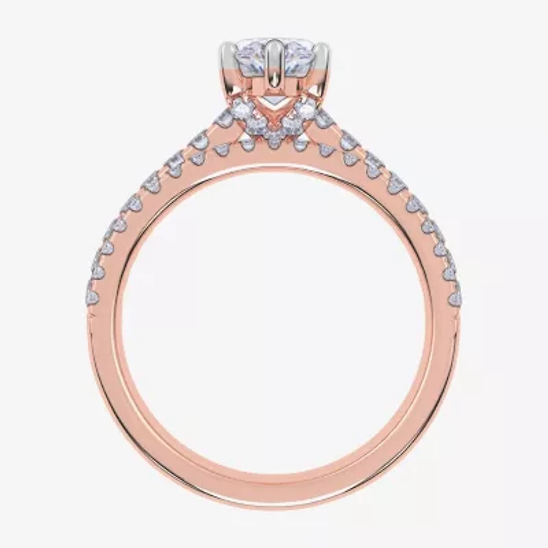 (H-I / Si2-I1) Womens 1 1/2 CT. T.W. Lab Grown White Diamond 10K Rose Gold Marquise Side Stone Bridal Set