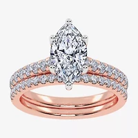 (H-I / Si2-I1) Womens 1 1/2 CT. T.W. Lab Grown White Diamond 10K Rose Gold Marquise Side Stone Bridal Set
