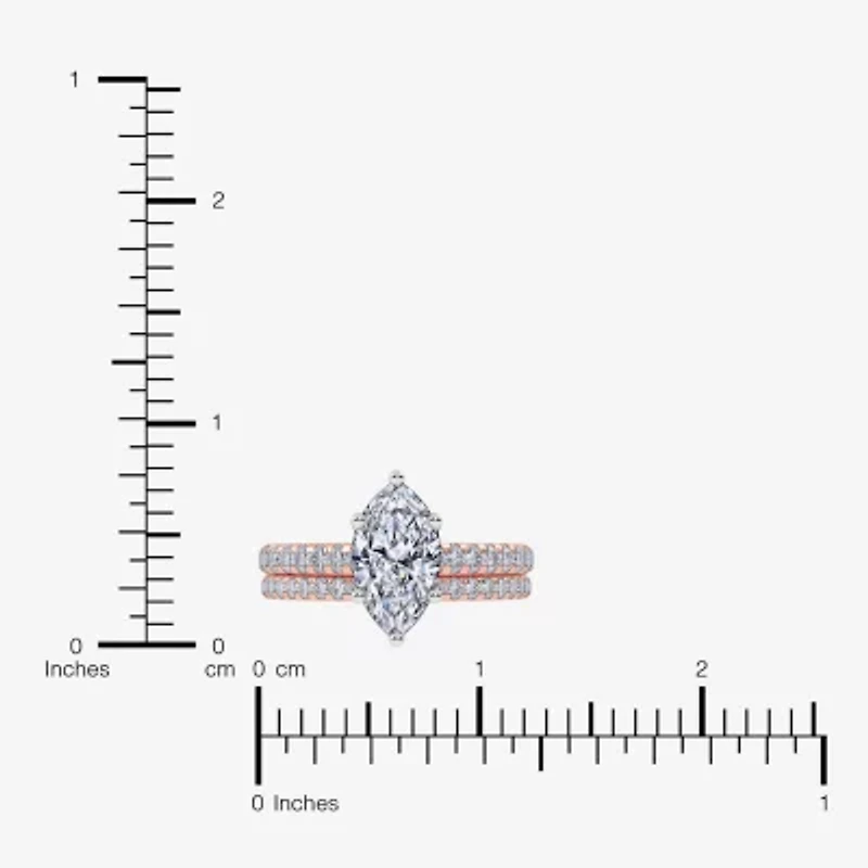 (H-I / Si2-I1) Womens 1 1/2 CT. T.W. Lab Grown White Diamond 10K Rose Gold Marquise Side Stone Bridal Set