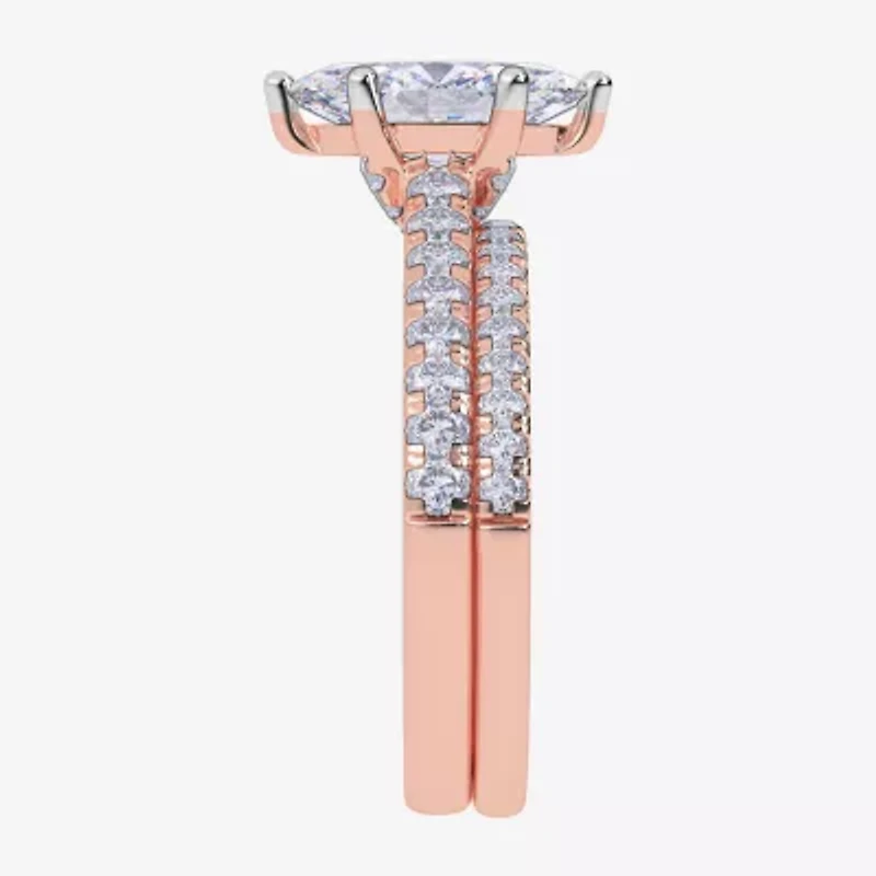 (H-I / Si2-I1) Womens 1 1/2 CT. T.W. Lab Grown White Diamond 10K Rose Gold Marquise Side Stone Bridal Set