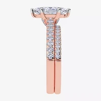 (H-I / Si2-I1) Womens 1 1/2 CT. T.W. Lab Grown White Diamond 10K Rose Gold Marquise Side Stone Bridal Set