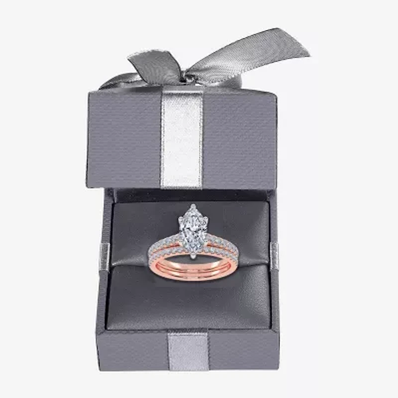 (H-I / Si2-I1) Womens 1 1/2 CT. T.W. Lab Grown White Diamond 10K Rose Gold Marquise Side Stone Bridal Set
