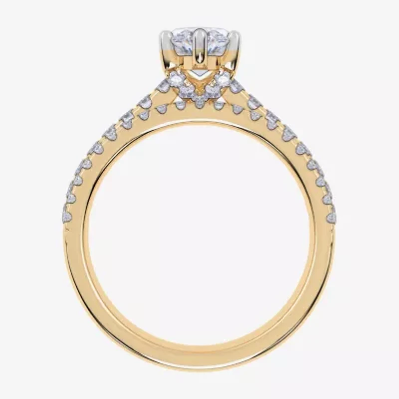(H-I / Si2-I1) Womens 1 1/2 CT. T.W. Lab Grown White Diamond 10K Gold Marquise Side Stone Bridal Set