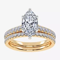 (H-I / Si2-I1) Womens 1 1/2 CT. T.W. Lab Grown White Diamond 10K Gold Marquise Side Stone Bridal Set