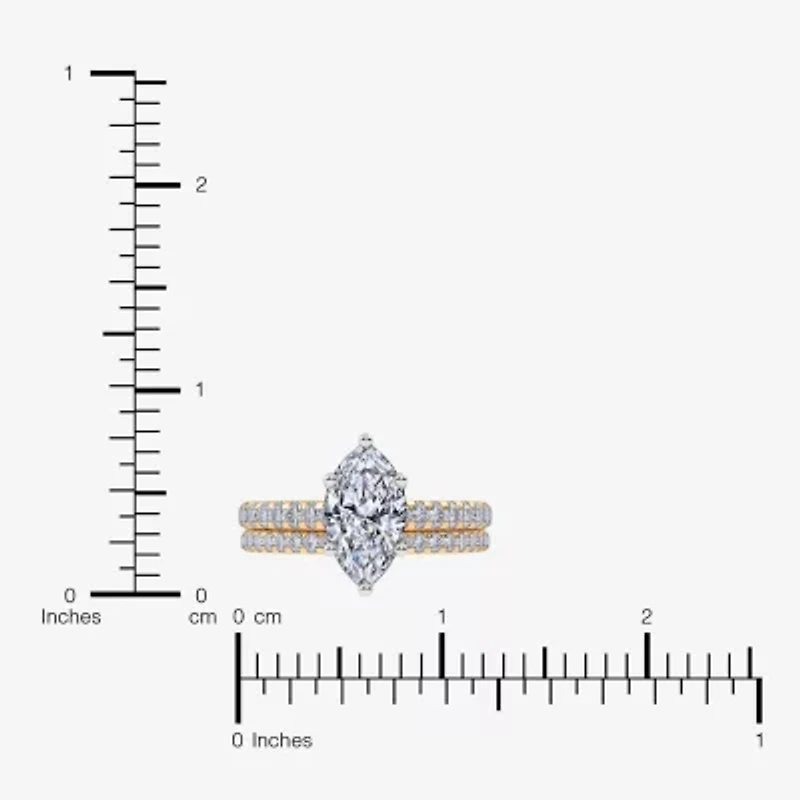 (H-I / Si2-I1) Womens 1 1/2 CT. T.W. Lab Grown White Diamond 10K Gold Marquise Side Stone Bridal Set
