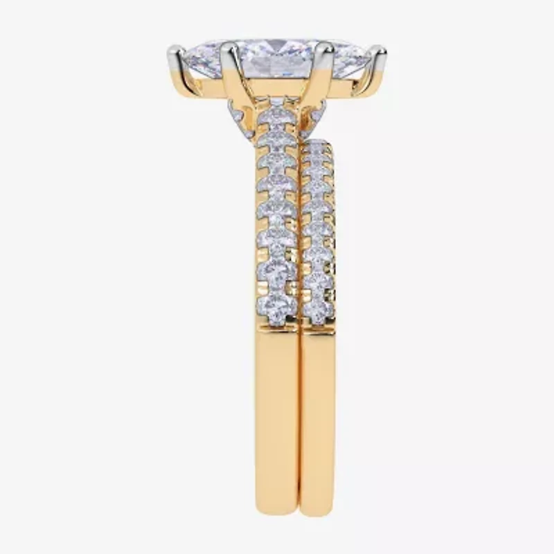 (H-I / Si2-I1) Womens 1 1/2 CT. T.W. Lab Grown White Diamond 10K Gold Marquise Side Stone Bridal Set