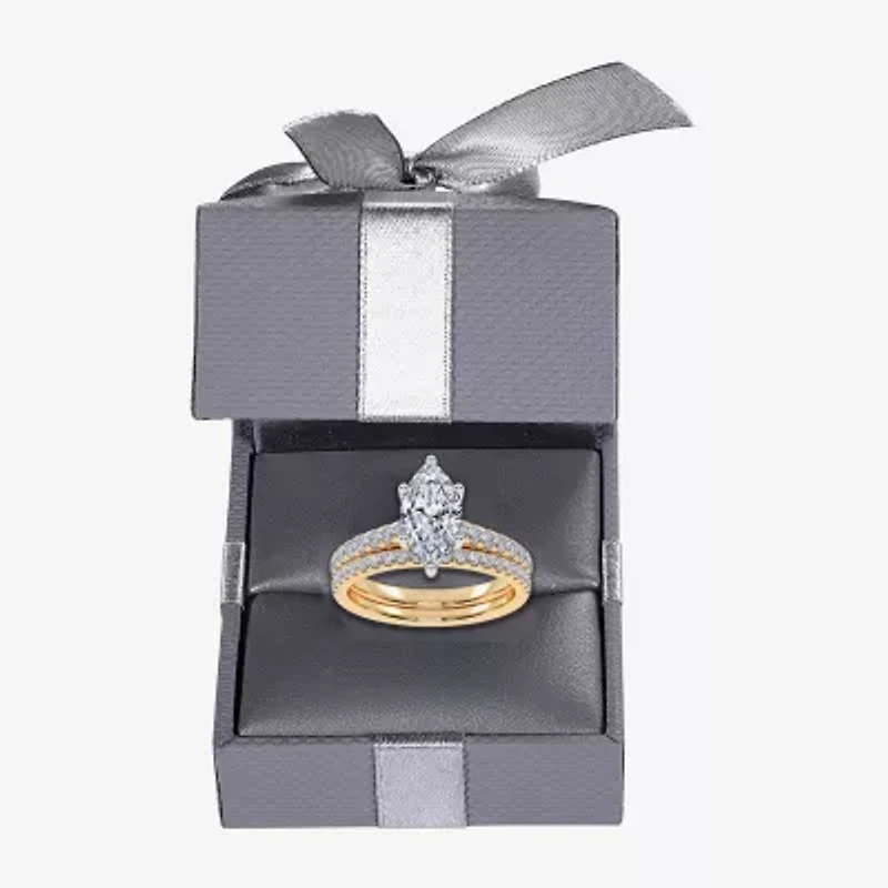(H-I / Si2-I1) Womens 1 1/2 CT. T.W. Lab Grown White Diamond 10K Gold Marquise Side Stone Bridal Set