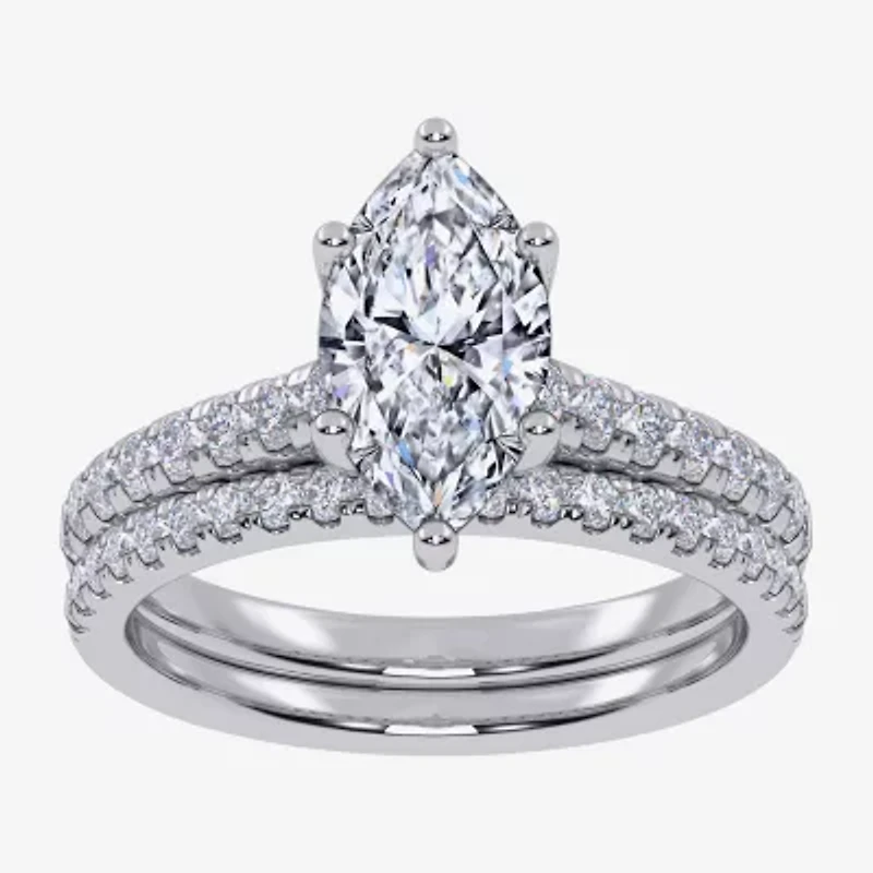 H-I / Si2-I1) Womens 1 1/2 CT. T.W. Lab Grown White Diamond 10K Gold Marquise Side Stone Bridal Set