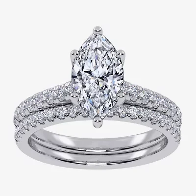 H-I / Si2-I1) Womens 1 1/2 CT. T.W. Lab Grown White Diamond 10K Gold Marquise Side Stone Bridal Set