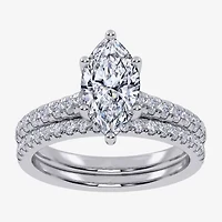 H-I / Si2-I1) Womens 1 1/2 CT. T.W. Lab Grown White Diamond 10K Gold Marquise Side Stone Bridal Set