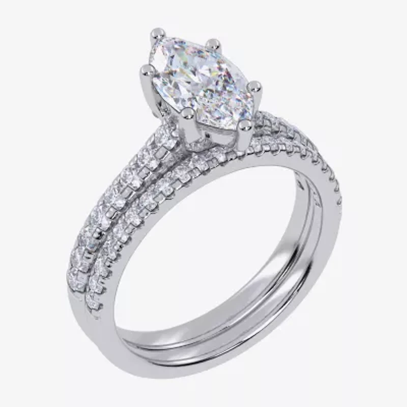 H-I / Si2-I1) Womens 1 1/2 CT. T.W. Lab Grown White Diamond 10K Gold Marquise Side Stone Bridal Set