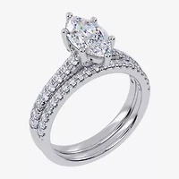 H-I / Si2-I1) Womens 1 1/2 CT. T.W. Lab Grown White Diamond 10K Gold Marquise Side Stone Bridal Set