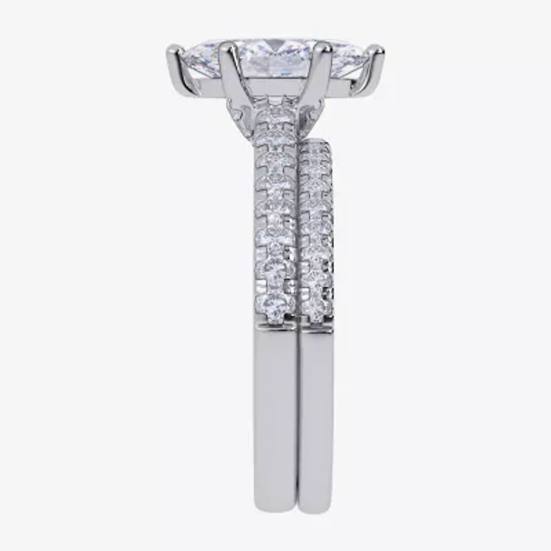 H-I / Si2-I1) Womens 1 1/2 CT. T.W. Lab Grown White Diamond 10K Gold Marquise Side Stone Bridal Set