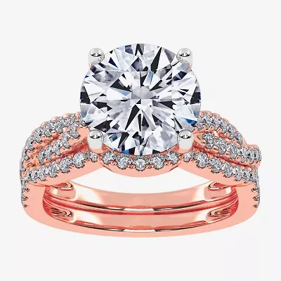 (G-H / Si1-Si2) Womens 3 1/2 CT. T.W Lab Grown White Diamond 14K Rose Gold Round Side Stone Engagement Ring