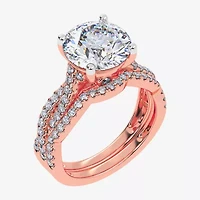 (G-H / Si1-Si2) Womens 3 1/2 CT. T.W Lab Grown White Diamond 14K Rose Gold Round Side Stone Engagement Ring