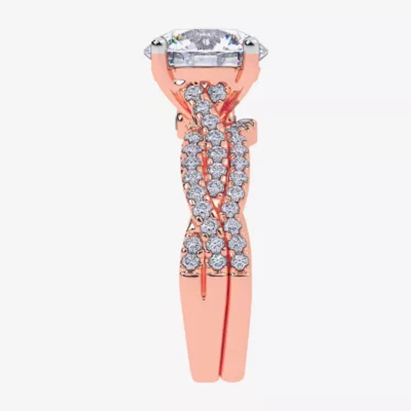 (G-H / Si1-Si2) Womens 3 1/2 CT. T.W Lab Grown White Diamond 14K Rose Gold Round Side Stone Engagement Ring
