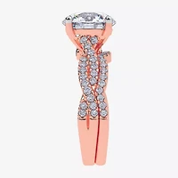 (G-H / Si1-Si2) Womens 3 1/2 CT. T.W Lab Grown White Diamond 14K Rose Gold Round Side Stone Engagement Ring