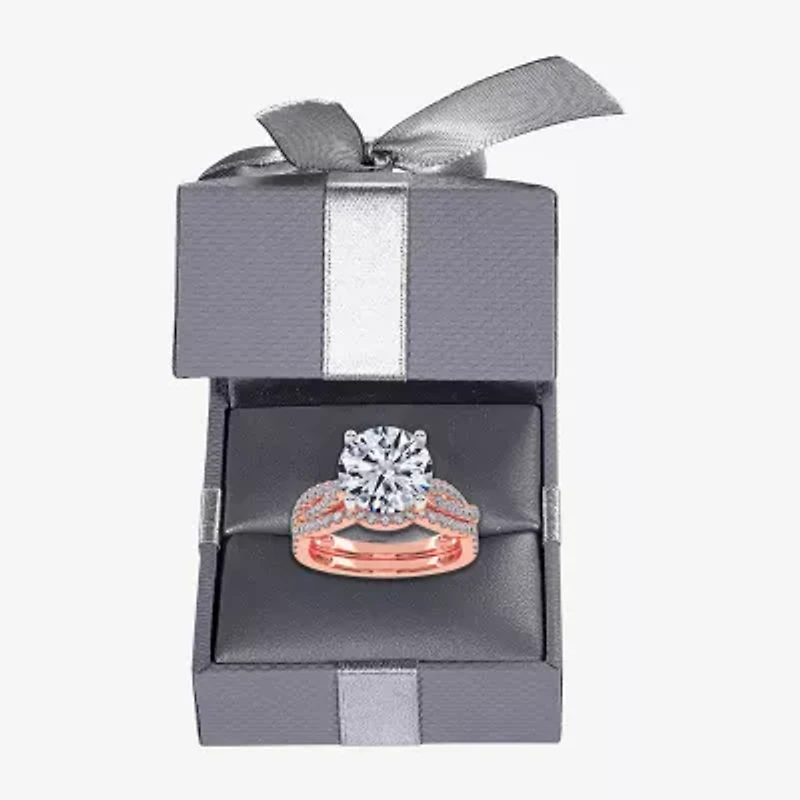 (G-H / Si1-Si2) Womens 3 1/2 CT. T.W Lab Grown White Diamond 14K Rose Gold Round Side Stone Engagement Ring