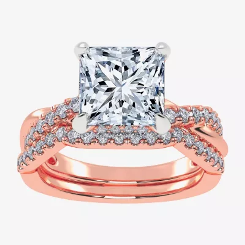 (G-H / Si1-Si2) Womens 3 1/2 CT. T.W Lab Grown White Diamond 14K Rose Gold Side Stone Engagement Ring