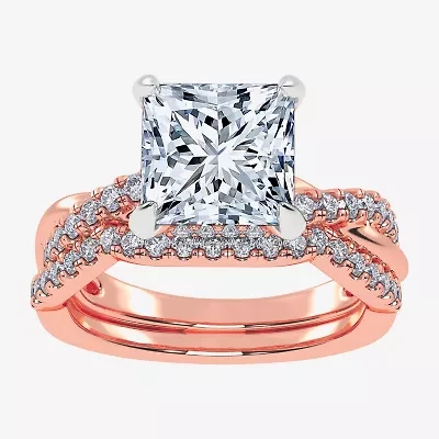 (G-H / Si1-Si2) Womens 3 1/2 CT. T.W Lab Grown White Diamond 14K Rose Gold Side Stone Engagement Ring