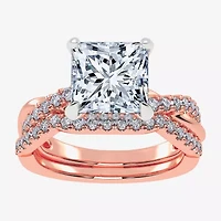 (G-H / Si1-Si2) Womens 3 1/2 CT. T.W Lab Grown White Diamond 14K Rose Gold Side Stone Engagement Ring
