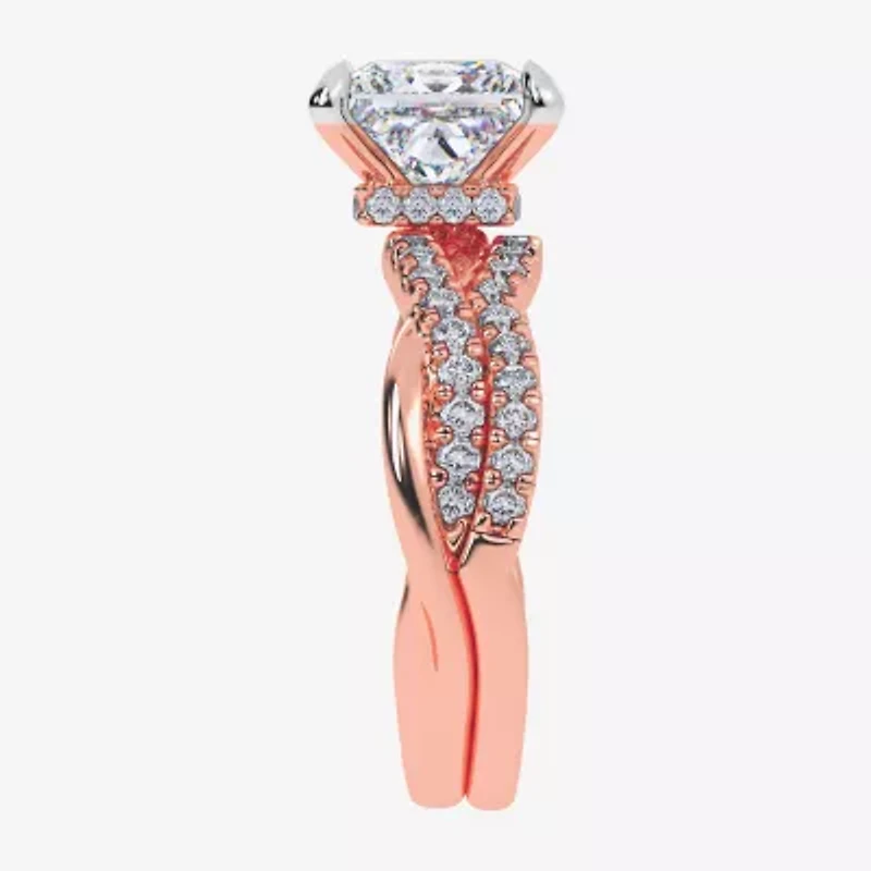 (G-H / Si1-Si2) Womens 3 1/2 CT. T.W Lab Grown White Diamond 14K Rose Gold Side Stone Engagement Ring